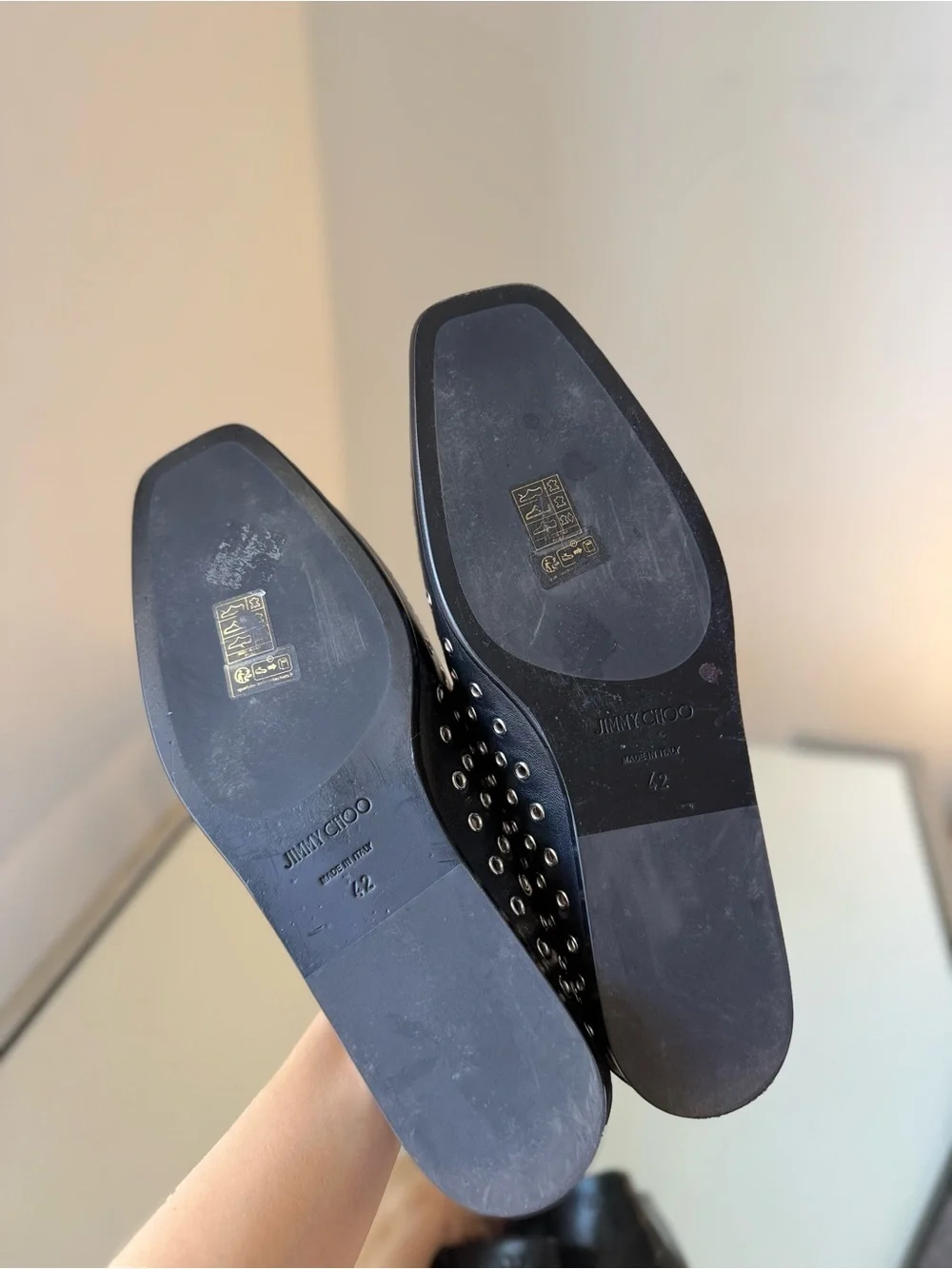 Jimmy Choo Eliot Slipper Black Metallic Nappa Leather Slippers with Eyelets